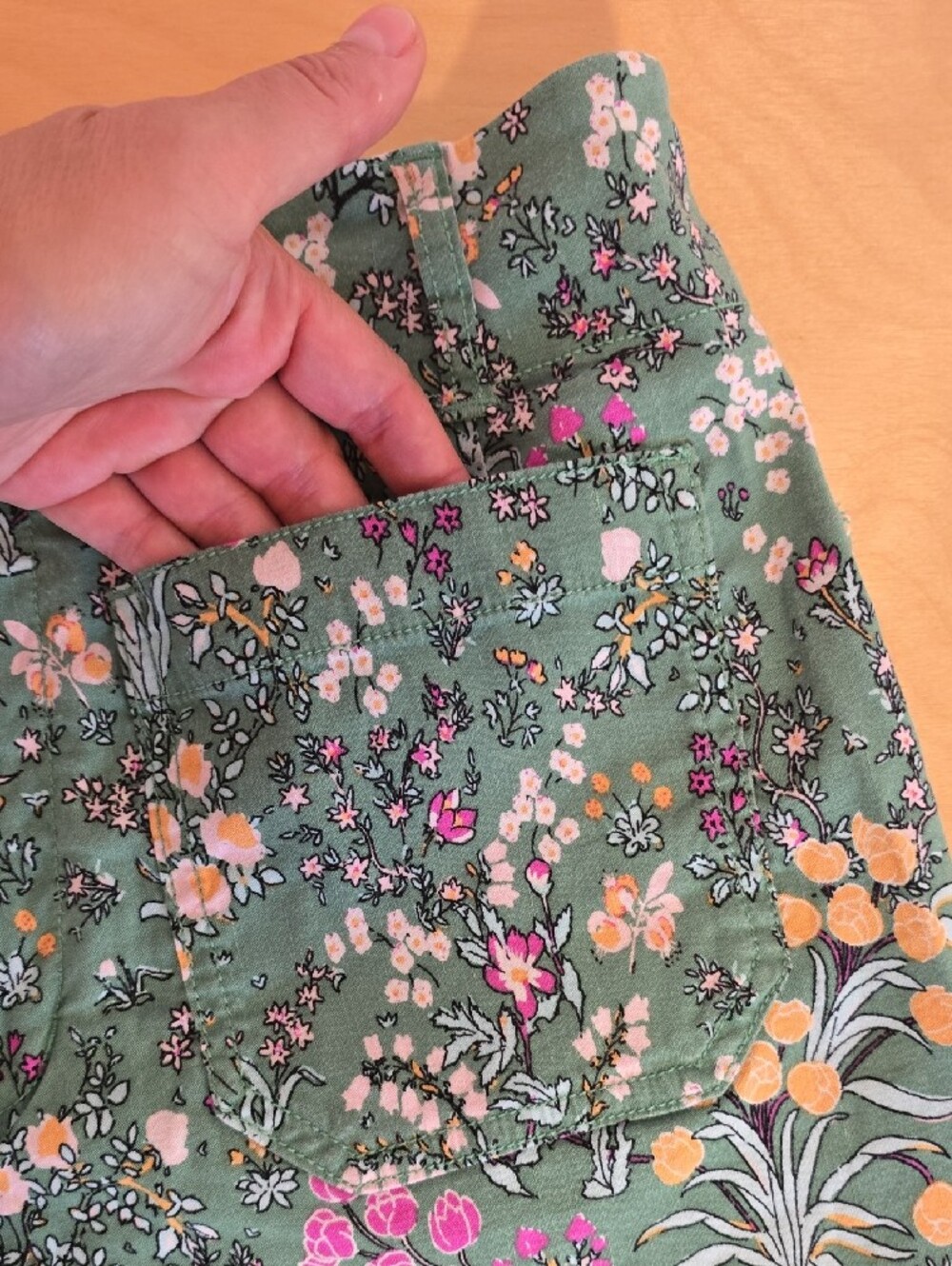 Maeve Green Floral High-Rise Shorts with Pink & Yellow Blooms - Picture 3 of 7